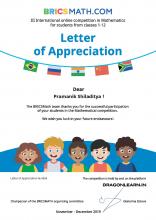 BRICS-MATH 2019- Letter of Appreciation